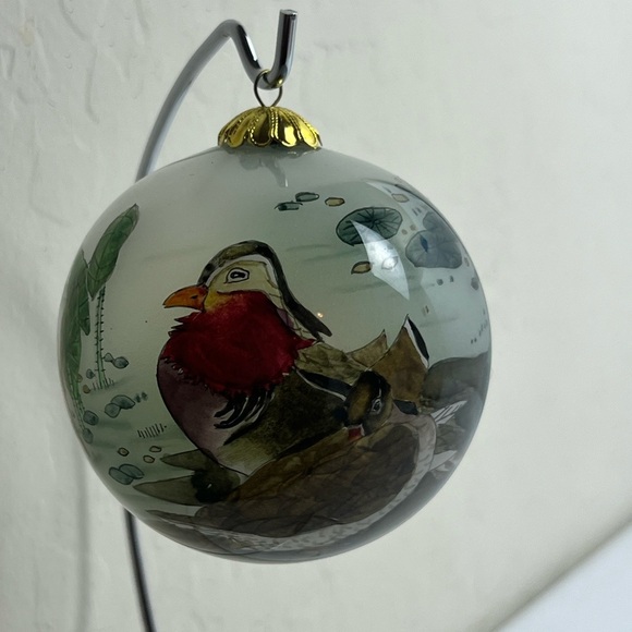 Hawaii Hand Painted Bird Floral Mele Kalikimaka Christmas Glass Ornament - Picture 1 of 13